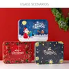 Present Wrap Christmas Metal Tinning Can Square Candy Box Storage Biscuit Iron Home Hand Card 12 9 4.5cm
