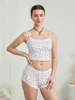 Femmes de maillots de bain pour femmes 2 pièces pyjamas set bowknot imprimer camisoles débardeur et shorts de taille élastique.