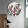 Horloges murales fleur idyllique gris rose rouge tulip grand enfants chambre silencieuse give de bureau décoration suspendue cadeau