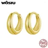 Hoop Earrings WOSTU 925 Sterling Silver 18K Gold Simple Circle Wedding For Women Classical Round Daily Pendiente Gift