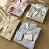 Autumn New Long-Sleeved POLO shirt striped small love embroidery pure cotton men and women lovers T-shirt loose casual cardigan top sun protection clothes size S-2XL