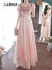 Party Dresses Princess Pink Long Evening Dress Cocktail Prom Gown for Women Sequined Romantic A Line Bridesmaid