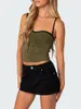 Kvinnors tankar Ruewey Women s Sexiga Ruched Sweetheart Neck Tank Topps ärmlös spaghetti -rem Sheer Mesh Y2K Camisole som går ut Crop Top