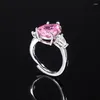 Кластерные кольца Light Luxury S9254 Silver Pink Geometric Water Drop Ring Ring Fashion Fashion Simple Design Banquet Party High Class Women's Jewelry