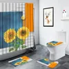 Duschvorhänge gelbe Sonnenblumen Badezimmer Blumen Pflanze ländliche Landschaftsmuster WC Teppich Nicht-Schlupfmatten Toilettendekor Bad Matte Set Set