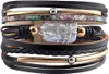 Fesciory Womens Leather Wrapped Armband Bohemian Leopard Mönster Multi Layered Crystal Bead Cuff Armband smycken