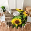 Tischtuch Tischdecke Herbst Sonnenblumen Holzmuster wasserdichte waschbare runde Abdeckung für Esszimmer Küchendekoration