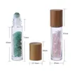 10ml Essential Oil Roll-on Bottles Glass Roll on Perfume Bottle with Crushed Natural Crystal Quartz Stone, Crystal Roller Ball, Bamboo Gfqm