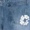 Męskie dżinsy High Street Denim Krótki mężczyźni Kobiety kwiat graffiti umyte szorty Vintage luźne proste spodnie