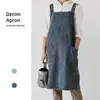 Korean Lady Dress Denim Apron For Woman Cotton Fabric Garden Kitchen Baking Cooking Aprons Household Cleaning Accessories 240429