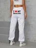 Kvinnors byxor 2024 mode jag älskar min pojkvän kvinnor brev tryck elastisk midja lösa joggar svettbyxor alla hjärtkläder