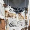 Men's T-Shirts Cool Cats And Kittens Vintage T-Shirt Women Loose Short Slve Cute Feline T Shirt Hippie Funny Tshirts Grunge Aesthetic Tops T240510