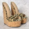 Sukeia handgefertigte Frauen Sommerplattform Mules Sandalen Keile High Heels runden Toe Leopard Party Schuhe Damen US Plus Size 5-15