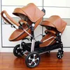 Strollers# 2024 New Luxury Pu leather baby strollerswhite twin strollerbaby carriagedouble strollertwins strollerEggshell car H240514