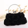 Sacs de rangement Femmes Filles Silk Rose Flower Handsbag Wedding Bridal Embrayage Bag de la chaîne de métal Épaule de la chaîne de cross-body