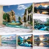 Tapissries Sunset Seaside Mountain River Landscape Printing Tapestry Home vardagsrum sovrum väggdekoration bakgrund trasa