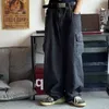 Houzhou workowane dżinsy spodnie męskie spodnie dżinsowe czarne szerokie nogi spodnie męskie dżinsy na dużym obszarze koreańskie streetwear hip hop Harajuku 240514