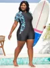 女性用水着プラスサイズの女性フローラルワンピース水着半袖バススーツレトロビンテージビーチウェアサーフィンスイム