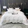 Sängkläder sätter vitt ljus lyxig elegring 60 -talssatin Silk bomullsuppsättning Dubbla täcken täcker sängkläder kuddväskor hemtextil