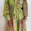 Casual Dresses Boho Elegant Button Lapel Long Dress Women Spring Pattern Print Splicing Hem Maxi Autumn Lantern Sleeve Office Shirt