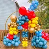 Décoration de fête rouge bleu jaune ballon arc garland kit 140pcs Carnival Clown thème pop-corn foil décorations d'anniversaire pour enfants