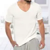 Men's thin V-neck solid color sweater summer short sleeved knitted T-shirt M514 35