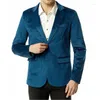 Ternos masculinos 2024 Moda Casual Men Blazer decote V Velvet 2 Botões Jaqueta Verde Cor de Casa Top Casal Vestido Parque