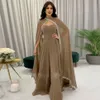 Dubai Brown Arabski Marokańska Kaftan Suknia wieczorowa z peleryną Kryształ Kryształ Muzułmańskie sukienki Muzułmańskie Kobiety