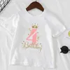 T-shirts enfants T-shirt Numéros d'anniversaire 1-10 Crown Shirt Summer Girls Birthday Tops Blanc Short Short Tees Wild Children Party Vêtements T240513