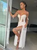 Party Dresses Sexy For Women 2024 Deep V Neck Cutout Sheath Evening Dress Long High Slits Spaghetti Straps White Prom Gowns Midi