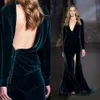 Elie Saab Green Velvet Split Robes de soirée