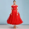 Portez des robes de danse de salle de bal standard pour les femmes de haute qualité rose à manches courtes à manches courtes rose valtztango flamenco costume dres dres