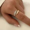 NWE из нержавеющей стали 18 K золотые кольца для женщин для женщин, натуральный камень, инкрустанный в пустоте металлической текстуры кольцо. Модные украшения 240514