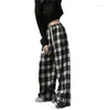 Women's Pants Lucyever Harajuku Black And White Plaid Women Summer Casual Wide Leg Trousers Teens Hip Hop Unisex Loose Straight