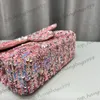 23C Womens Shiny Glitter Pink Purple Sequins Mermaid Mini Shoulder Bags Classic Mini Flap Quilted Silver Chain Crossbody Handbags Crad Holder Purse 21x13x7CM