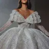 Modest Ball Wedding Pearls Beading Bridal Gown Shiny Floor-length Bride Dresses Vestidos De Novia