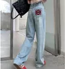 Sommarmjuk lyocell tyg kvinna jeans tunn lös rak hög midja byxa mode komfort retro blå casual byxor