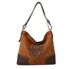 Bag Casual Tote PU Leder Canvas Frauen Schulter Retro Hollow -Präge -Zip -Hobo -Handtaschen große Kapazität Messenger -Taschen Blac