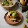 Decorative Figurines Cherrywood Disc Japanese Solid Wood Tray Tea Hand Carved Black Walnut Plate Fruit Cake