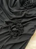 Casual Dresses SSTSS Kvinnor Summer Svart stropplös klänning Sexig 3D blommig dekoration Skär i ärmlös Slim Split Long Party Beach