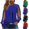 Women's T Shirts Fashion Casual Loose Comfort Solid Colour Long Sleeve Mesh Splicing T-shirt Spring Ropa De Mujer Ofertas
