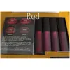 Lip Gloss Drop Ship Liquid Lipstick Kit The Red Naakt Brown Pink Edition Mini Matte 4pcs/Set 4 x 1,9 ml Levering Health Beauty Makeup Li OT275