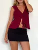 Kadın Tişörtleri Kadın Tank Üstü Düz Renk V Yastık fırfırlar rahat yelek yaz moda kolsuz sokak kıyafetleri