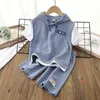Baby Boy Clothes Set Summer Sweates Tshirts and Shorts convient aux enfants Girls Waffle Patchwork Top Bottom 2pcs Tenues Tracksuit 240430