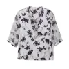Damskie bluzki elegancka moda kwiatowa nadruk koszula na wpół rękawie letnia szyfonowa bluzka v decipe marszczyki damskie topy