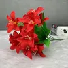 Dekorativa blommor 6branch/bukett Red Lily Artificial Silk Bush Wedding Party Home Garden Decoration Fake Plants