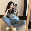 Kobiety swetry Jacquard z koralikami Krótkoczerwiecz Kobiety Kobiety Summer Love Loose O-Neck Pullovers Śliczne wszechprezyjne skoczki rekreacyjne