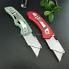 Couteau pliant utilitaire Couteau en acier inoxydable G10 / Poignée en aluminium Couches de poche EDC, lame de rasoir trapézoïdal pour l'emballage, le travail de coupe, la maison, le bureau, l'utilisation en plein air