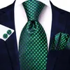 Bow Ties Hi-Tie Designer Blue Green Plaid Elegant Men Tie Jacquard Necktie Accessory Cravat Wedding Business Party Hanky Cufflinks Set