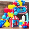 Décoration de fête rouge bleu jaune ballon arc garland kit 140pcs Carnival Clown thème pop-corn foil décorations d'anniversaire pour enfants